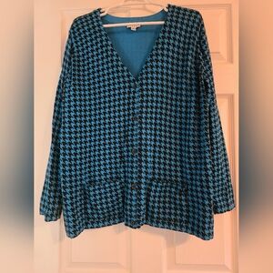 Joan Rivers Blue and Black Houndstooth Cardigan
